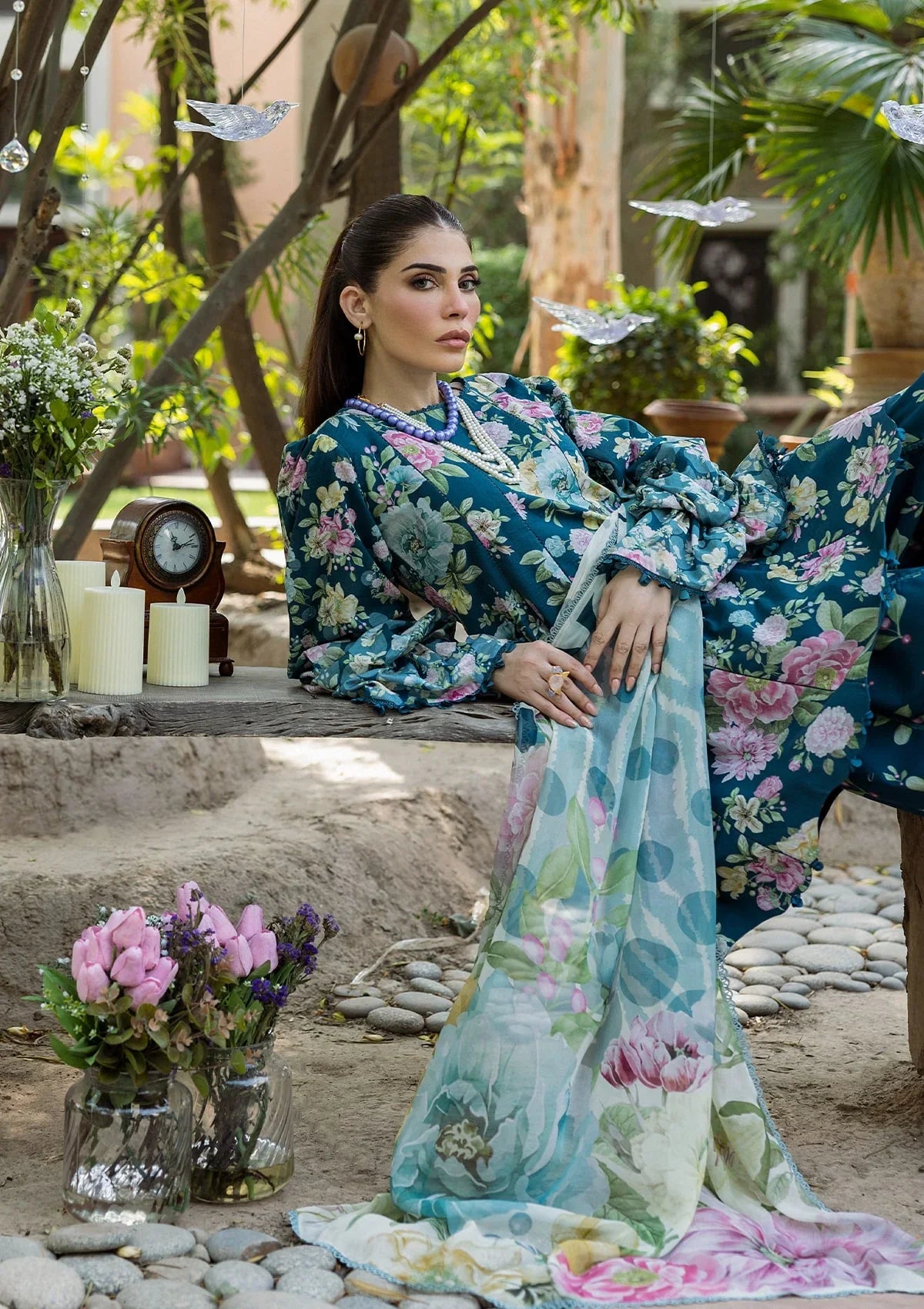 ELAF PRINTS CHIFFON ECD-1B AZURE FERN