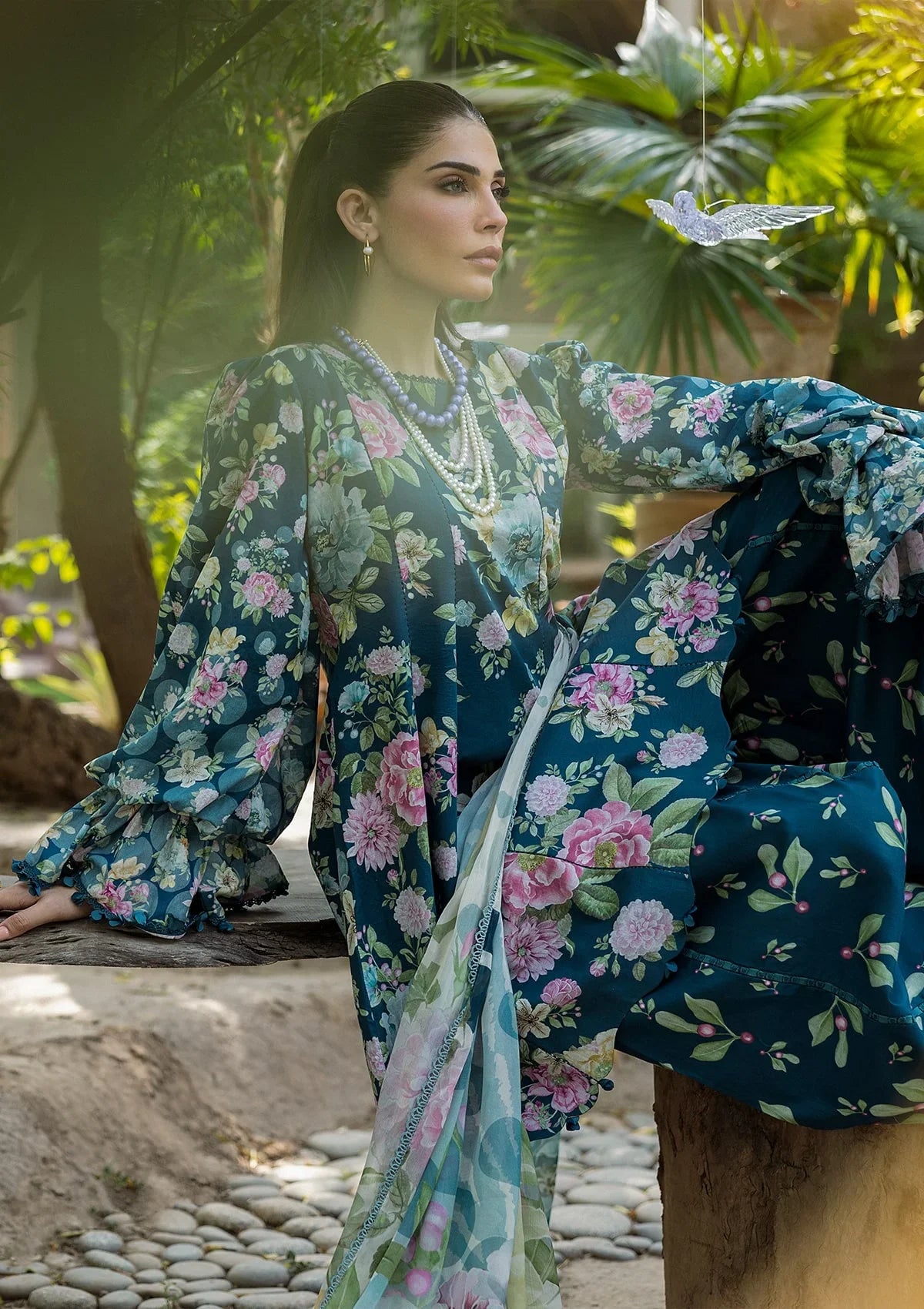 ELAF PRINTS CHIFFON ECD-1B AZURE FERN
