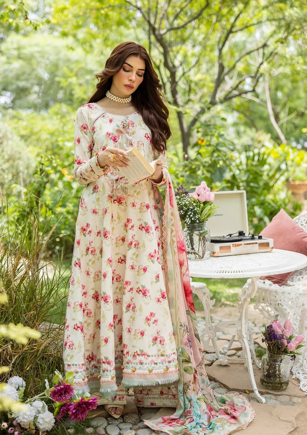 ELAF PRINTS CHIFFON ECD-2A IVORY PEONY