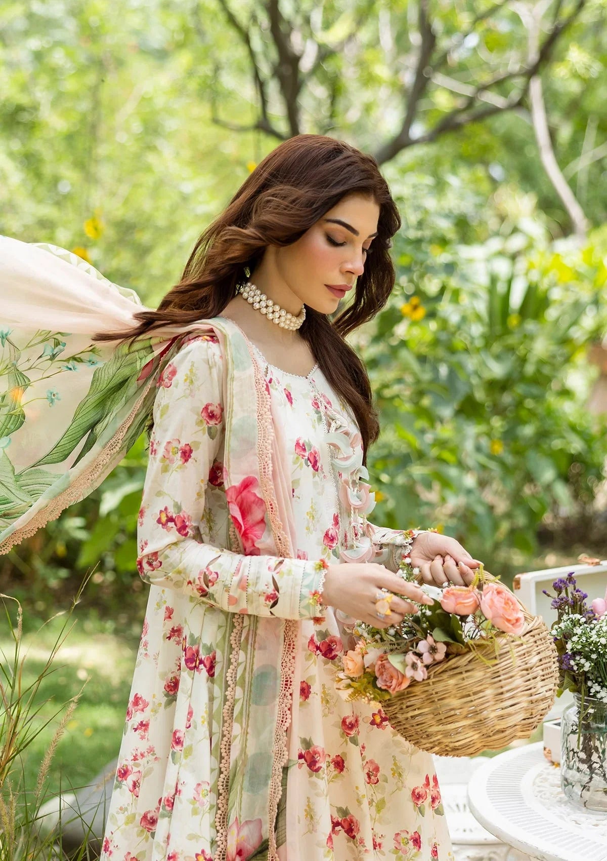 ELAF PRINTS CHIFFON ECD-2A IVORY PEONY