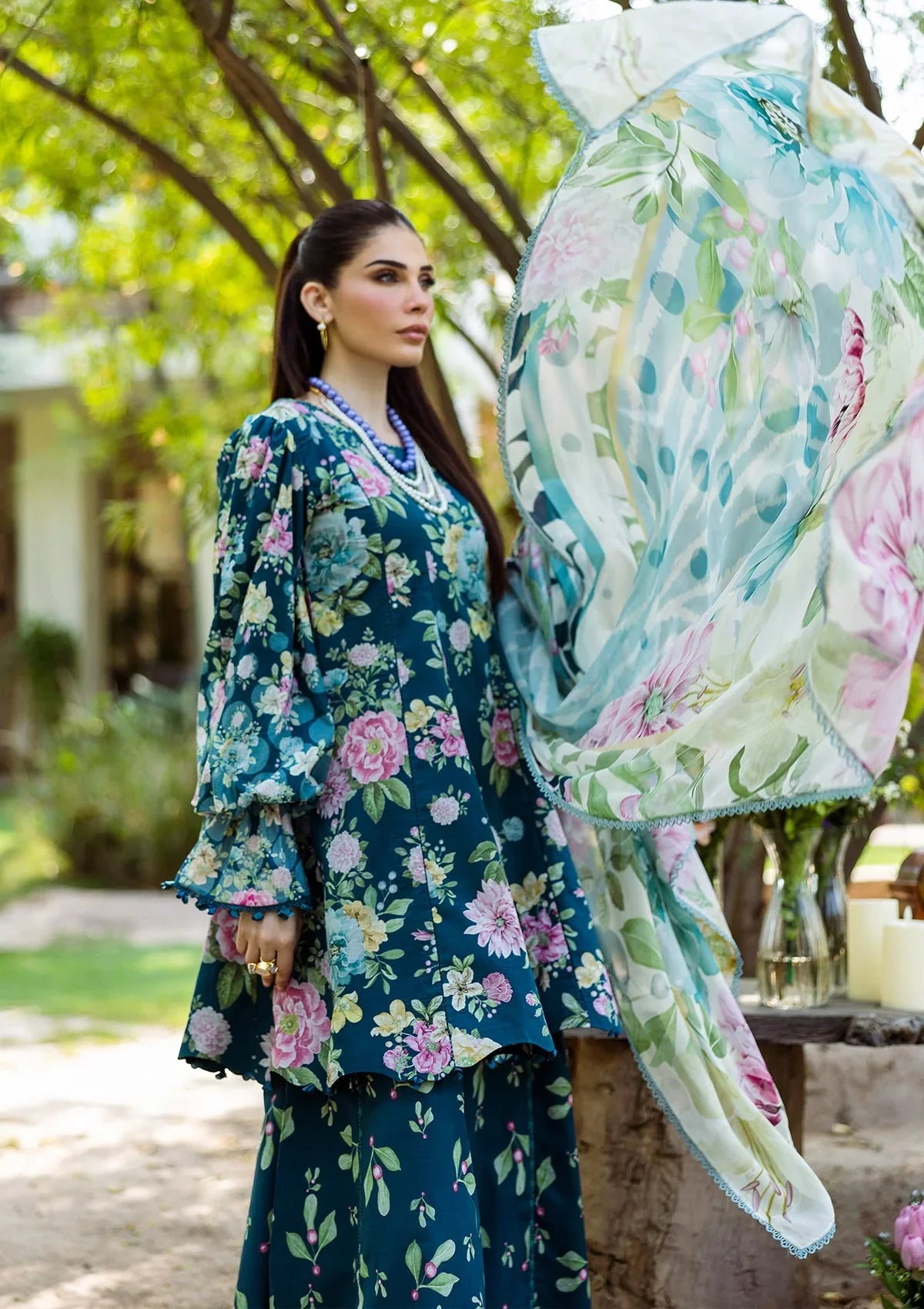 ELAF PRINTS CHIFFON ECD-1B AZURE FERN