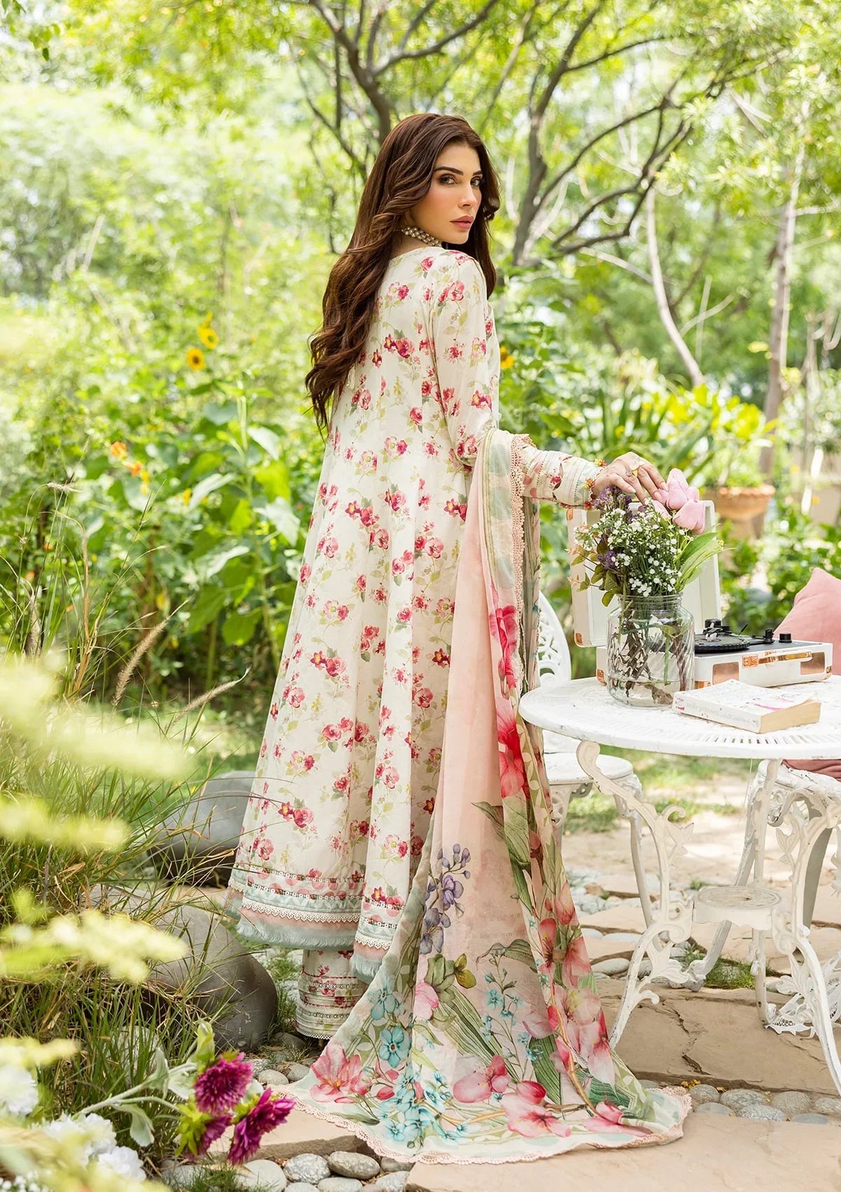 ELAF PRINTS CHIFFON ECD-2A IVORY PEONY