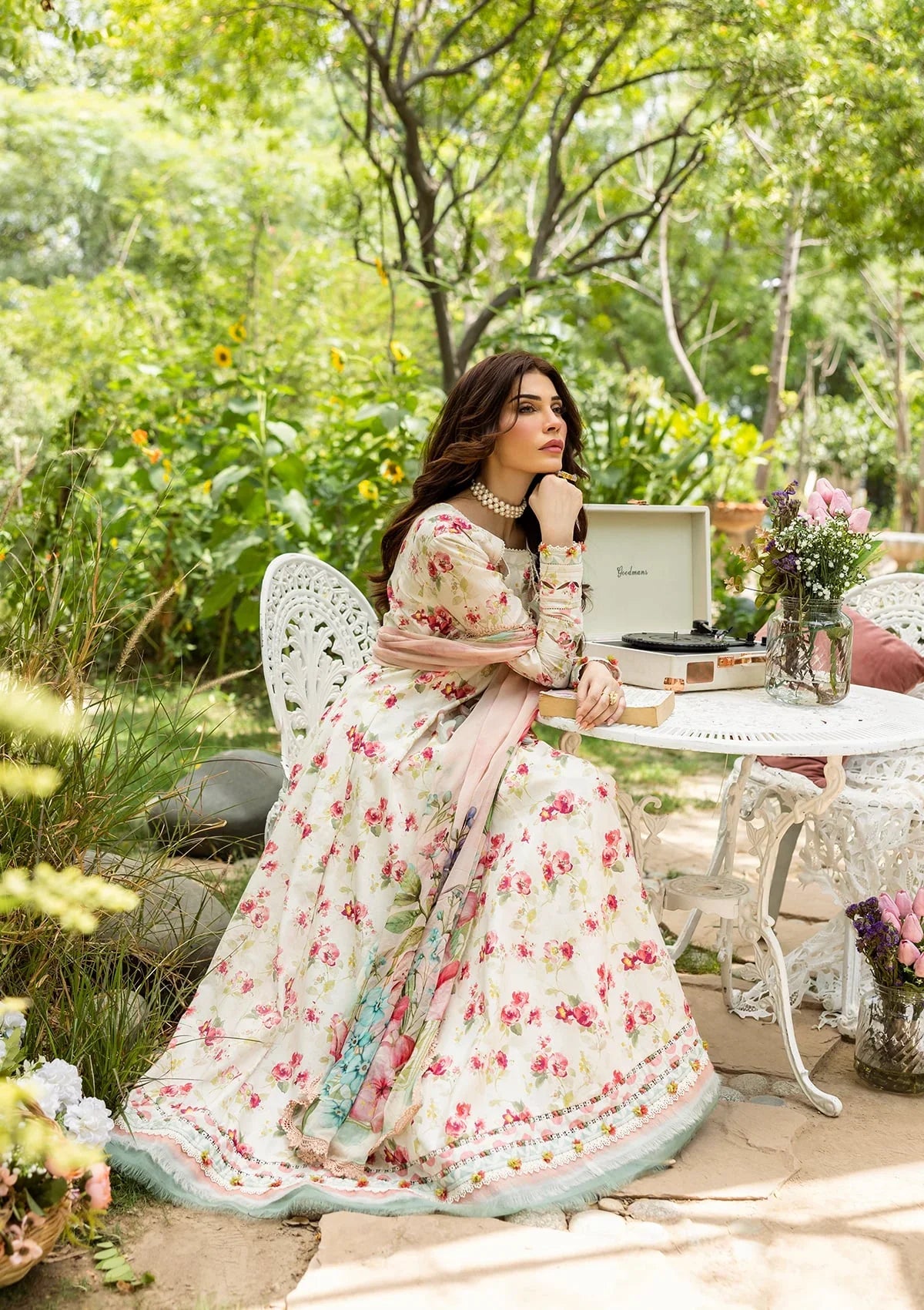 ELAF PRINTS CHIFFON ECD-2A IVORY PEONY