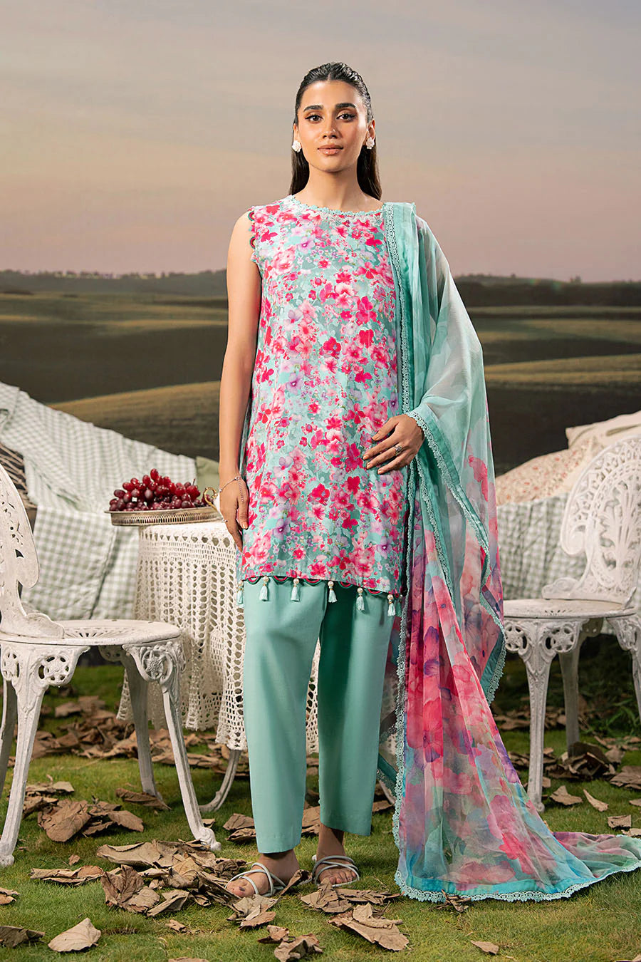 M. Basic by MARIA. B. 3 Pc Unstitched Embroidered Arabic Lawn Suit | MB-PFUS25-10A