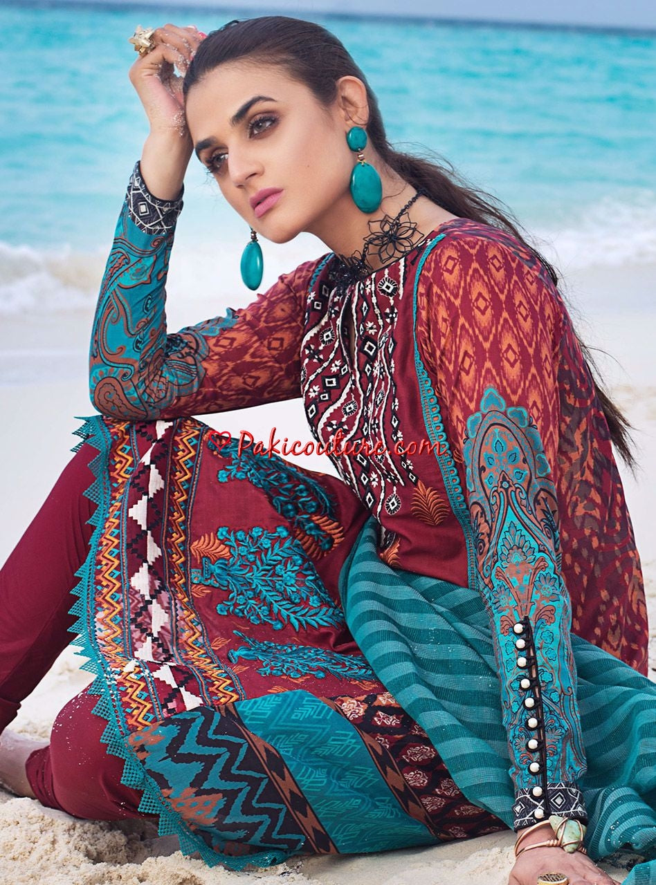 Zainab Chottani - 6A Rustic Bloom Luxury Lawn Chikankari