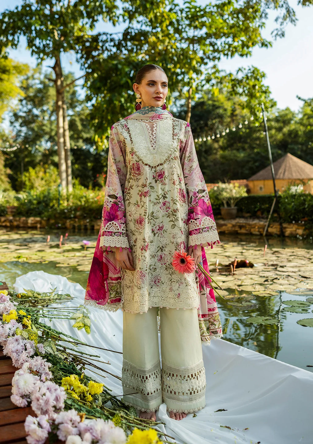 ELAF Print Chikankari ELK-06B ROSES & WHITES