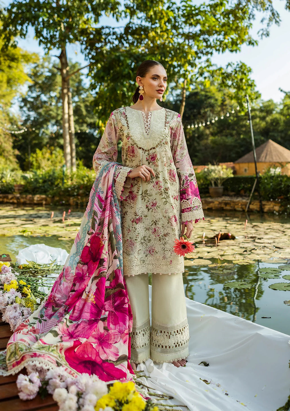 ELAF Print Chikankari ELK-06B ROSES & WHITES