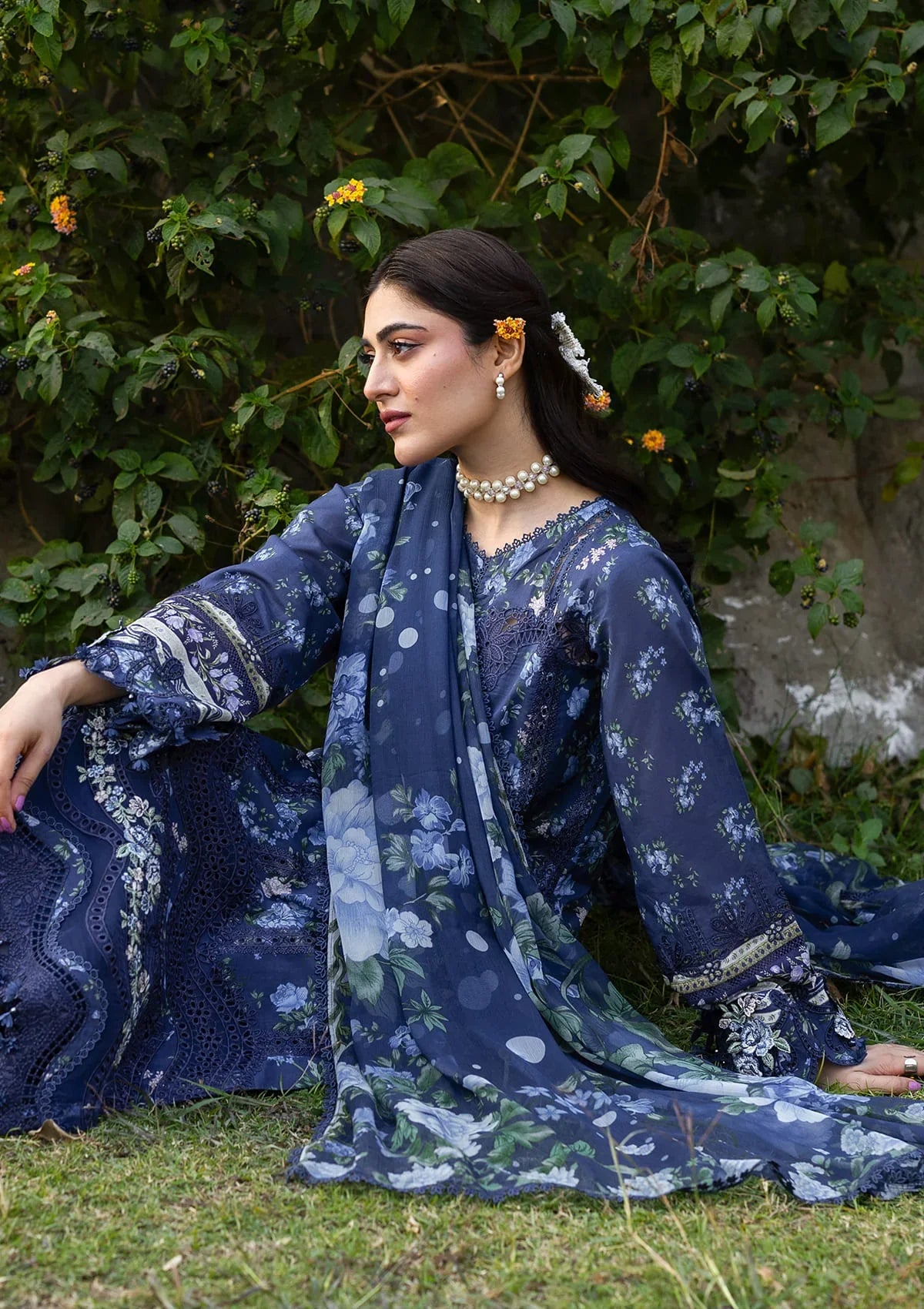 ELAF ERC-3B NEEL Print Chikankari Lawn