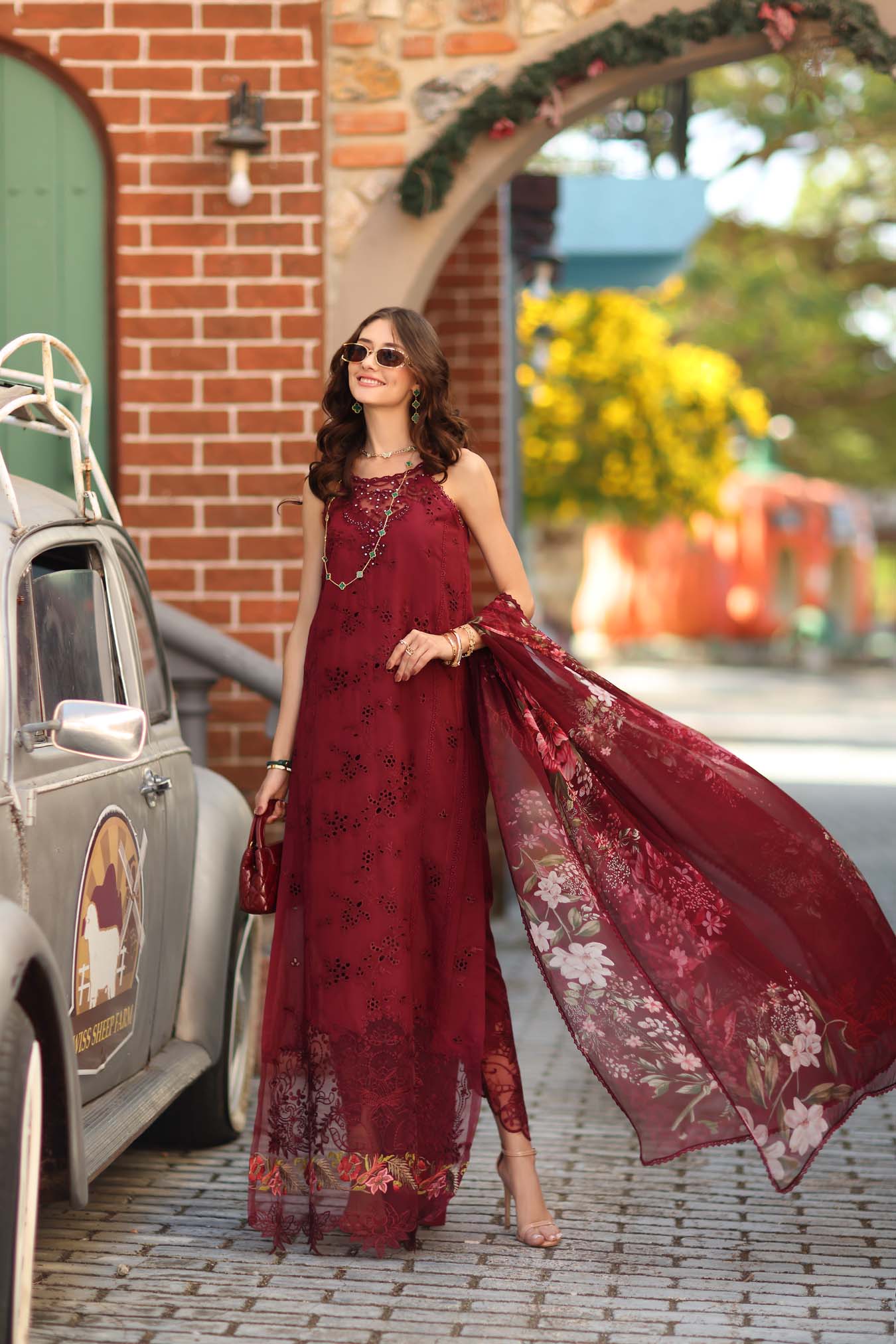 NOOR By Saadia Asad Luxe Chikankari D8-A Deep Garnet