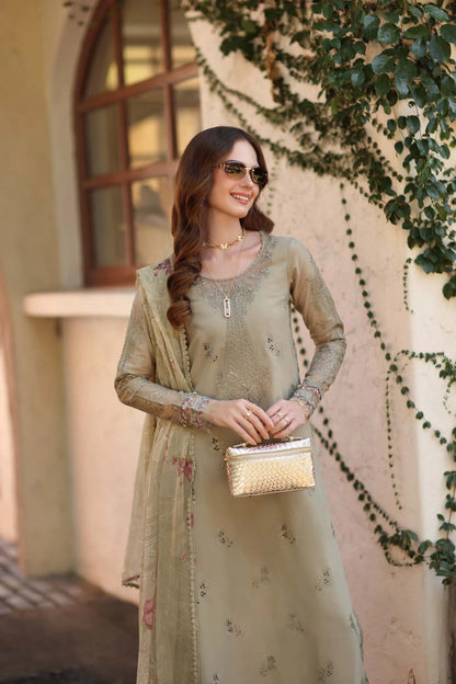 NOOR By Saadia Asad Luxe Chikankari D7-B Warm Gold Sage