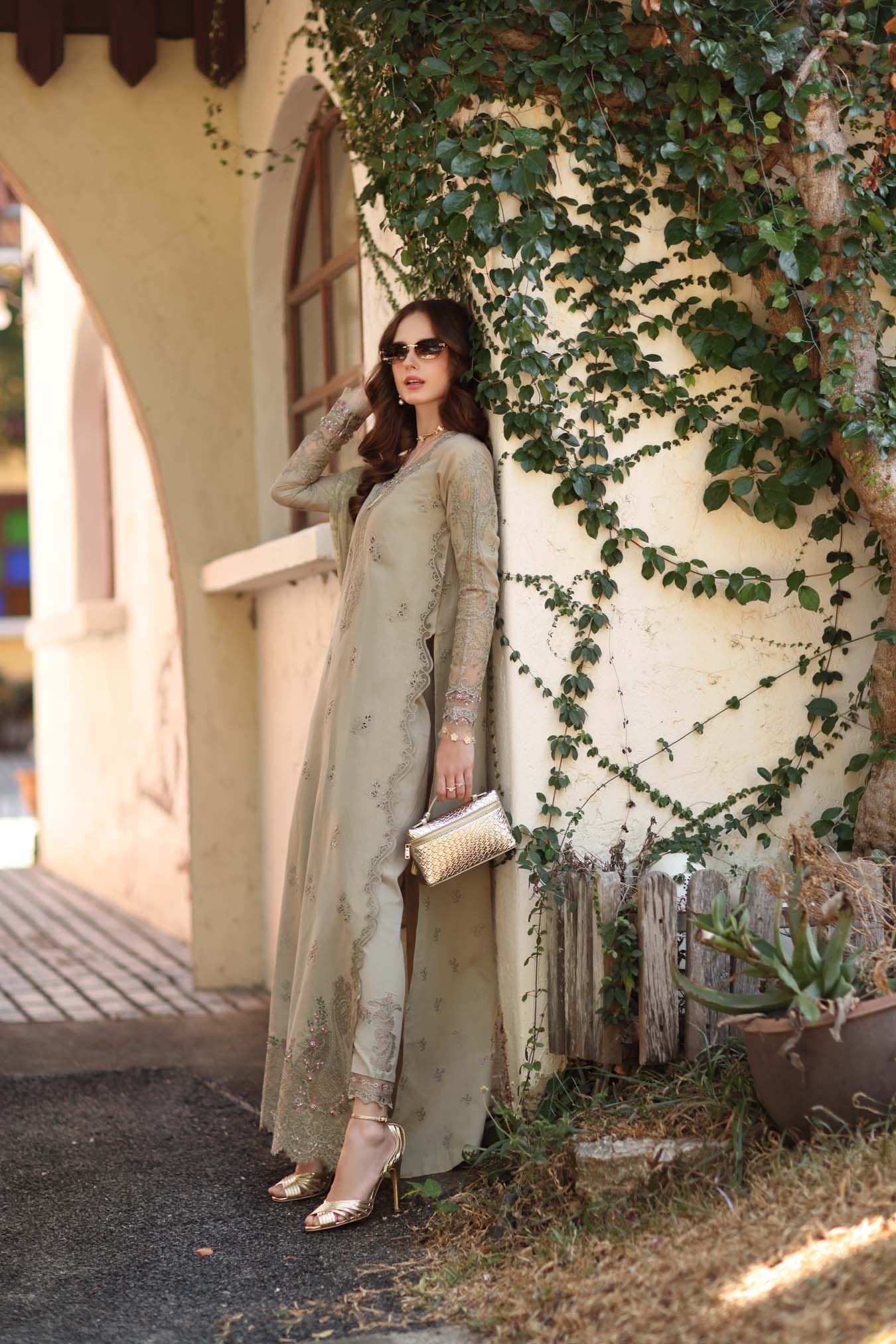 NOOR By Saadia Asad Luxe Chikankari D7-B Warm Gold Sage