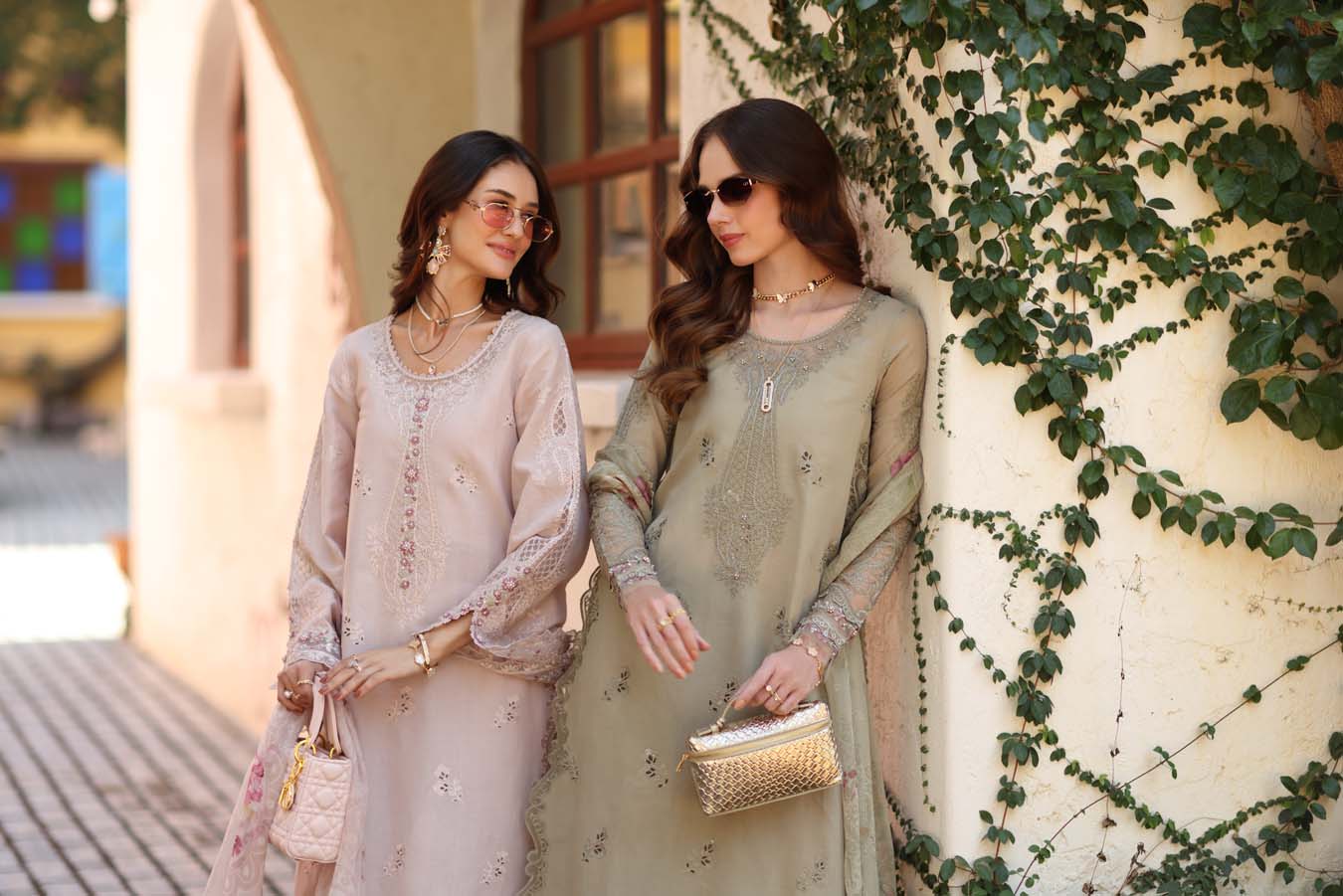 NOOR By Saadia Asad Luxe Chikankari D7-B Warm Gold Sage