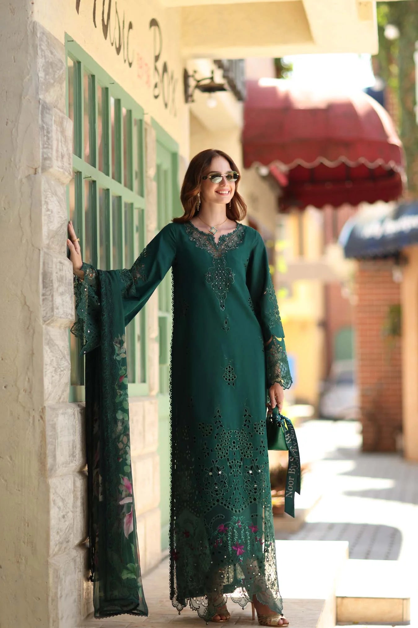 NOOR By Saadia Asad Luxe Chikankari D6-B Emerald Green