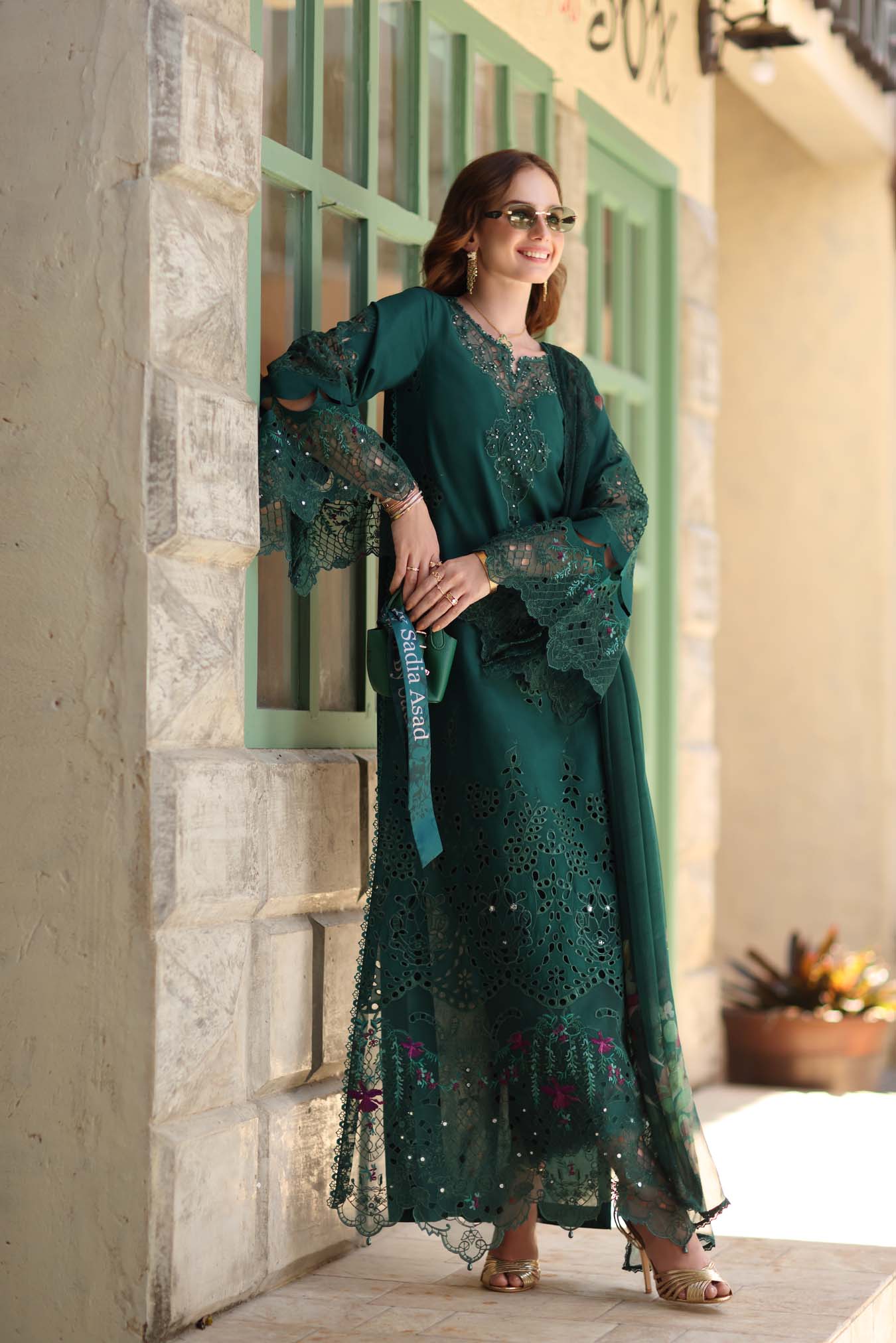 NOOR By Saadia Asad Luxe Chikankari D6-B Emerald Green