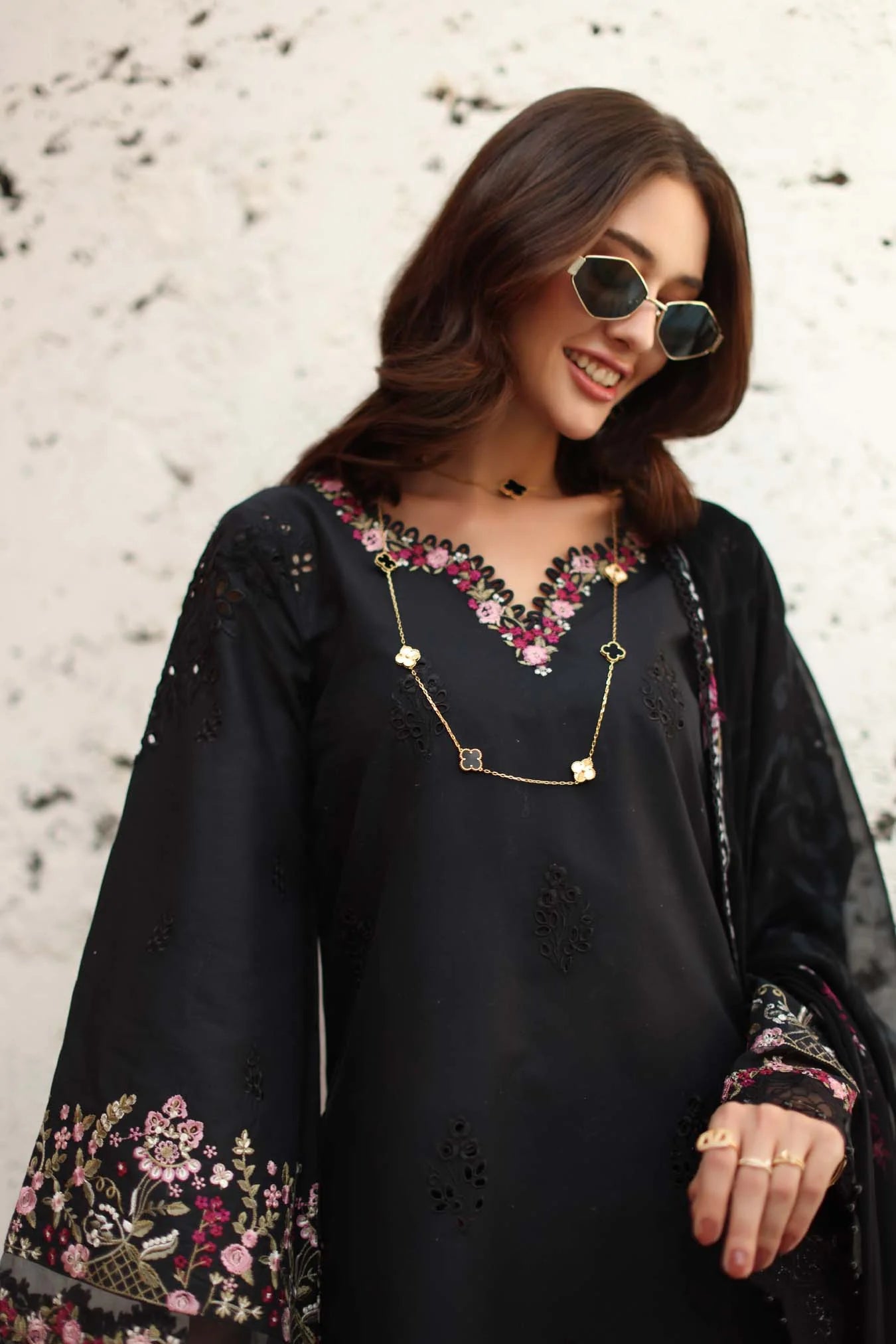 NOOR By Saadia Asad Luxe Chikankari D1-B Midnight Black