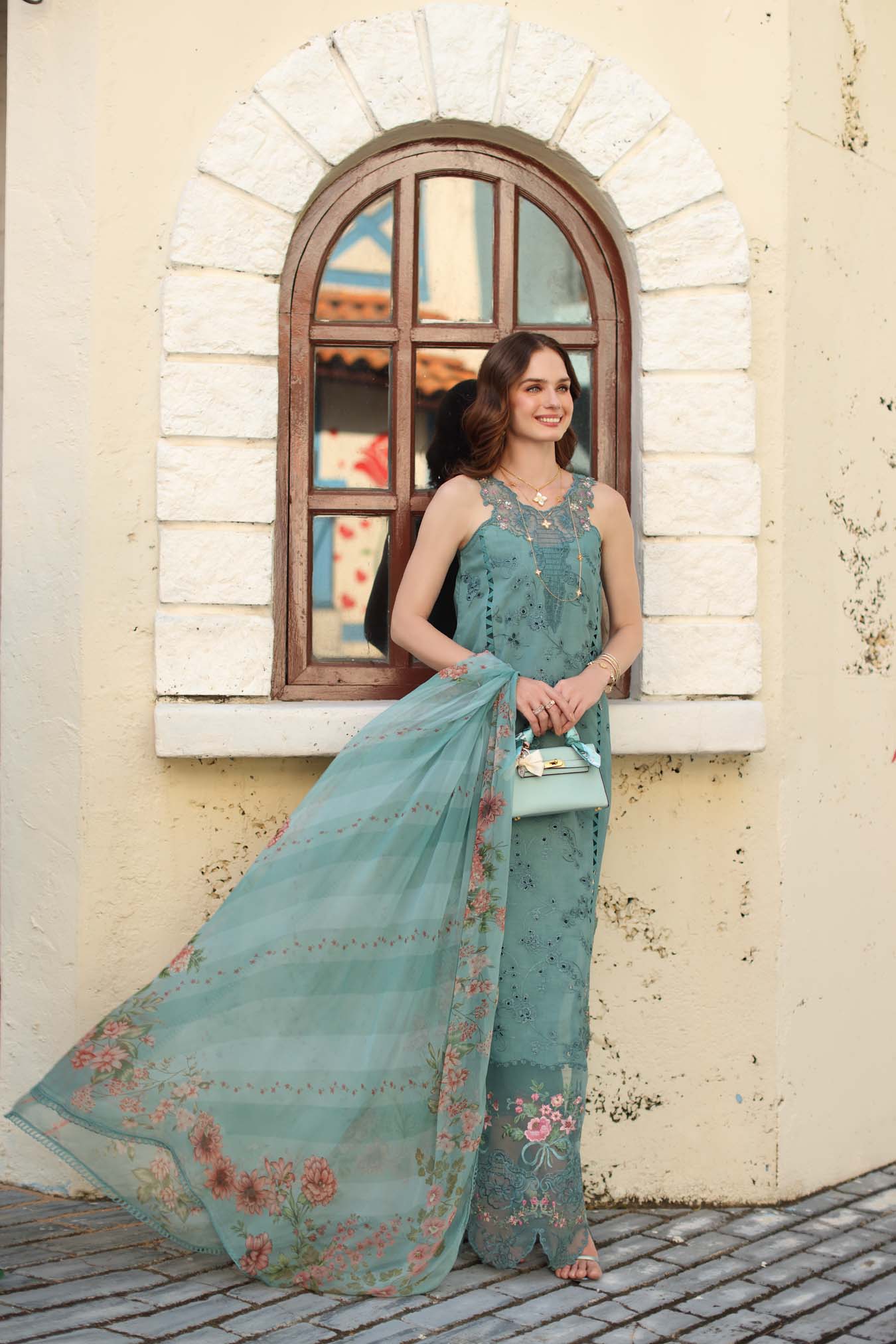NOOR By Saad Asad Luxe Chikankari D5-B Turquoise Blue