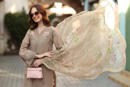 NOOR By Saadia Asad Luxe Chikankari D3-B Soft Mocha