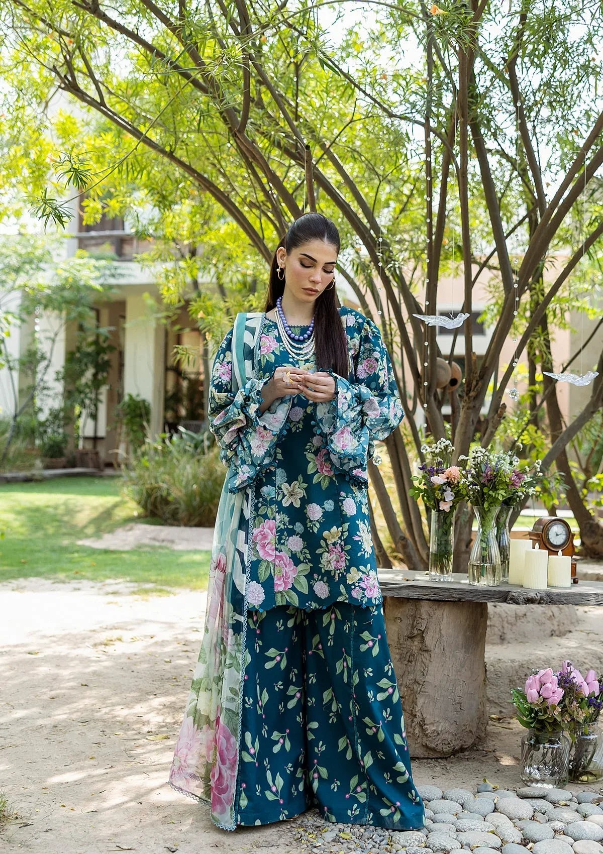ELAF PRINTS CHIFFON ECD-1B AZURE FERN