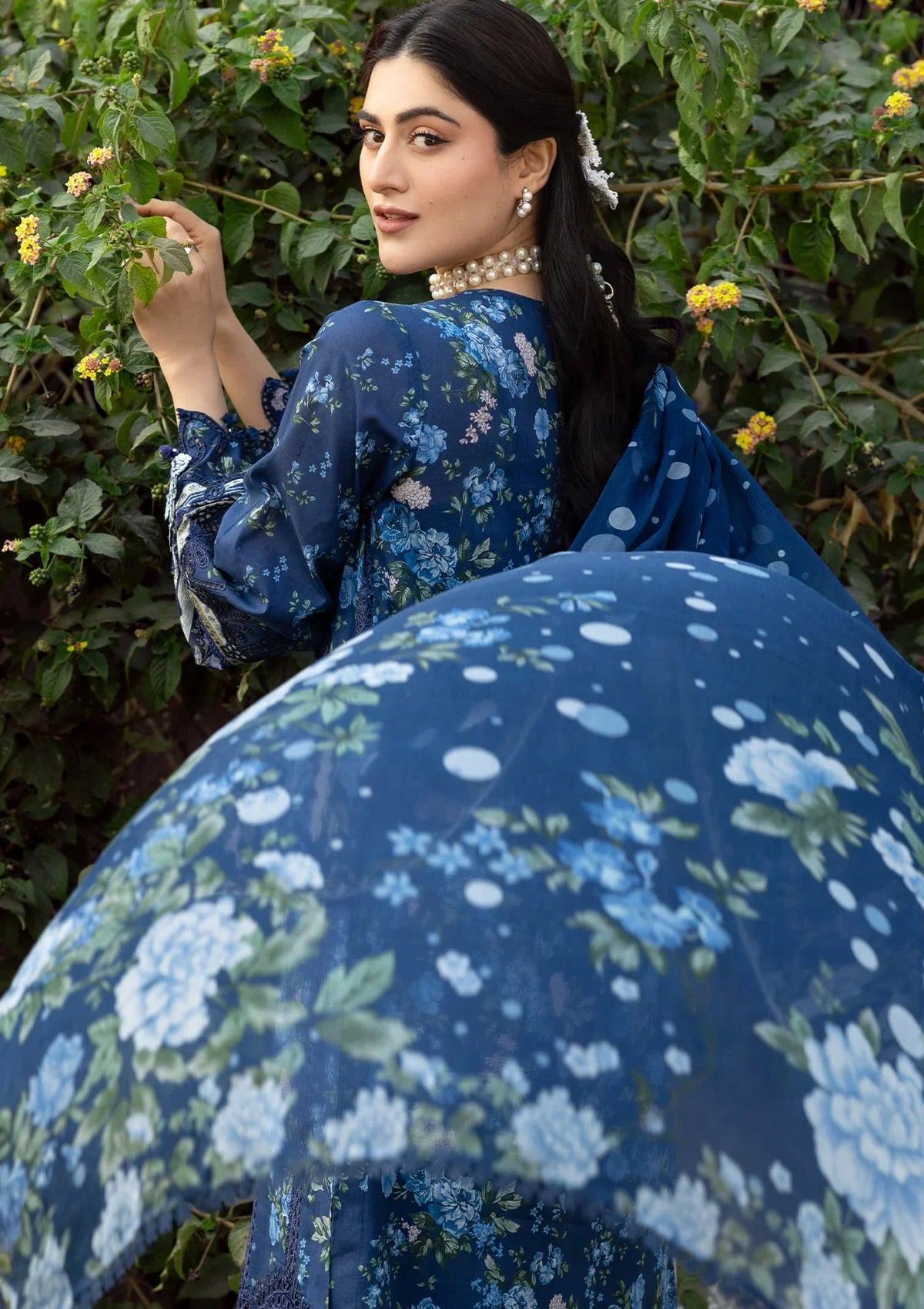 ELAF ERC-3B NEEL Print Chikankari Lawn