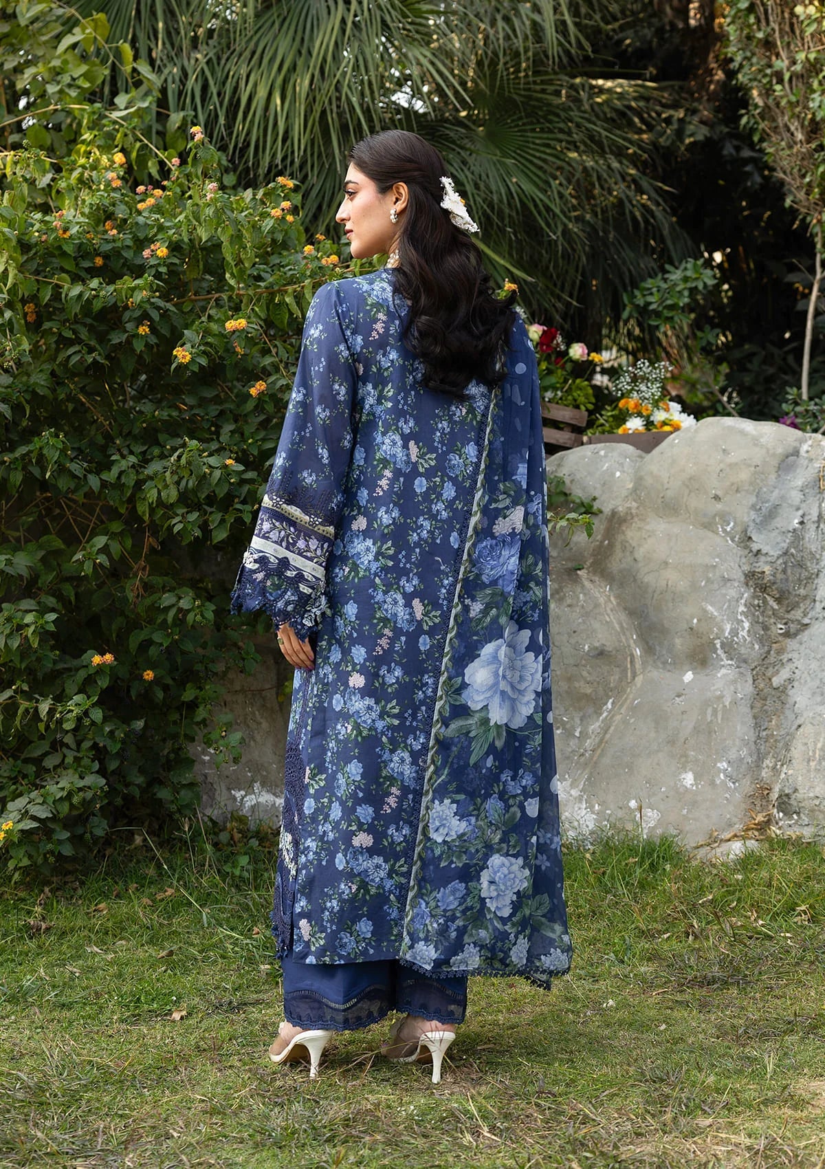 ELAF ERC-3B NEEL Print Chikankari Lawn