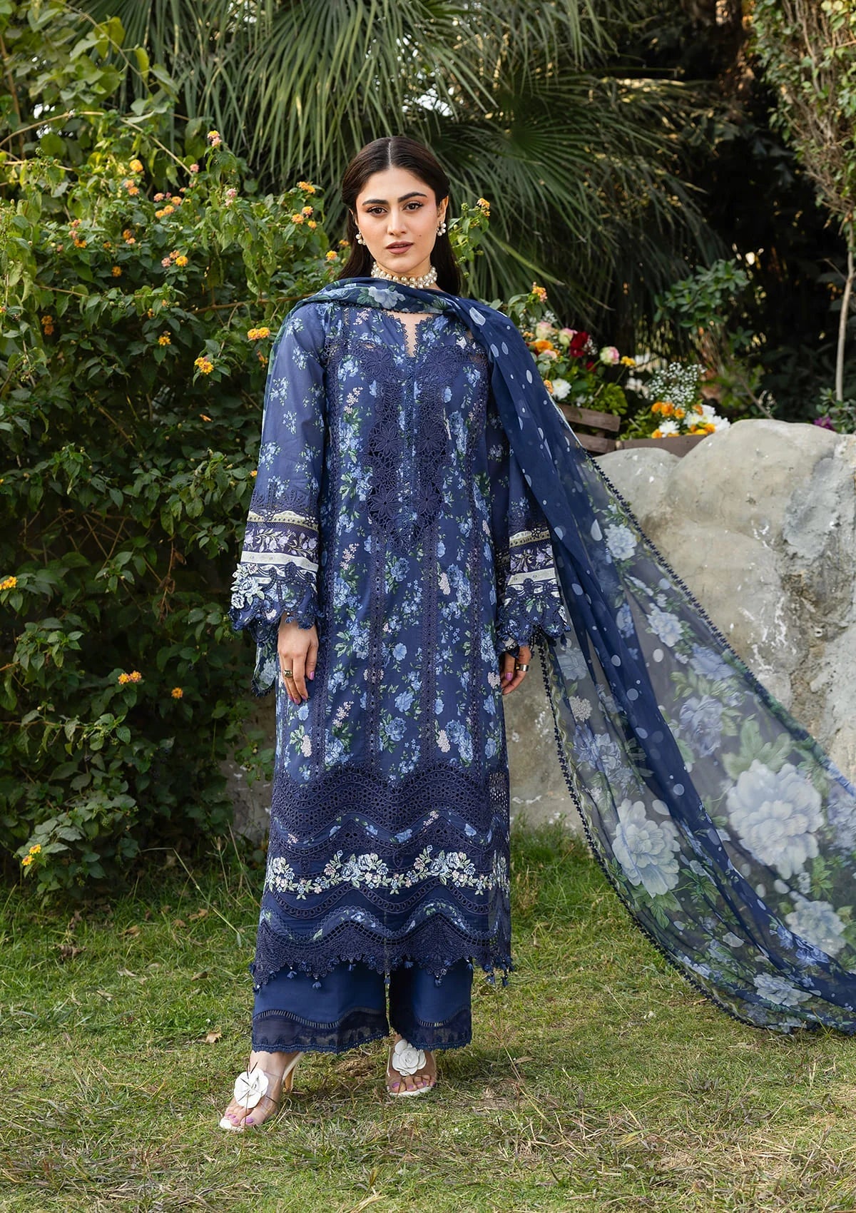 ELAF ERC-3B NEEL Print Chikankari Lawn