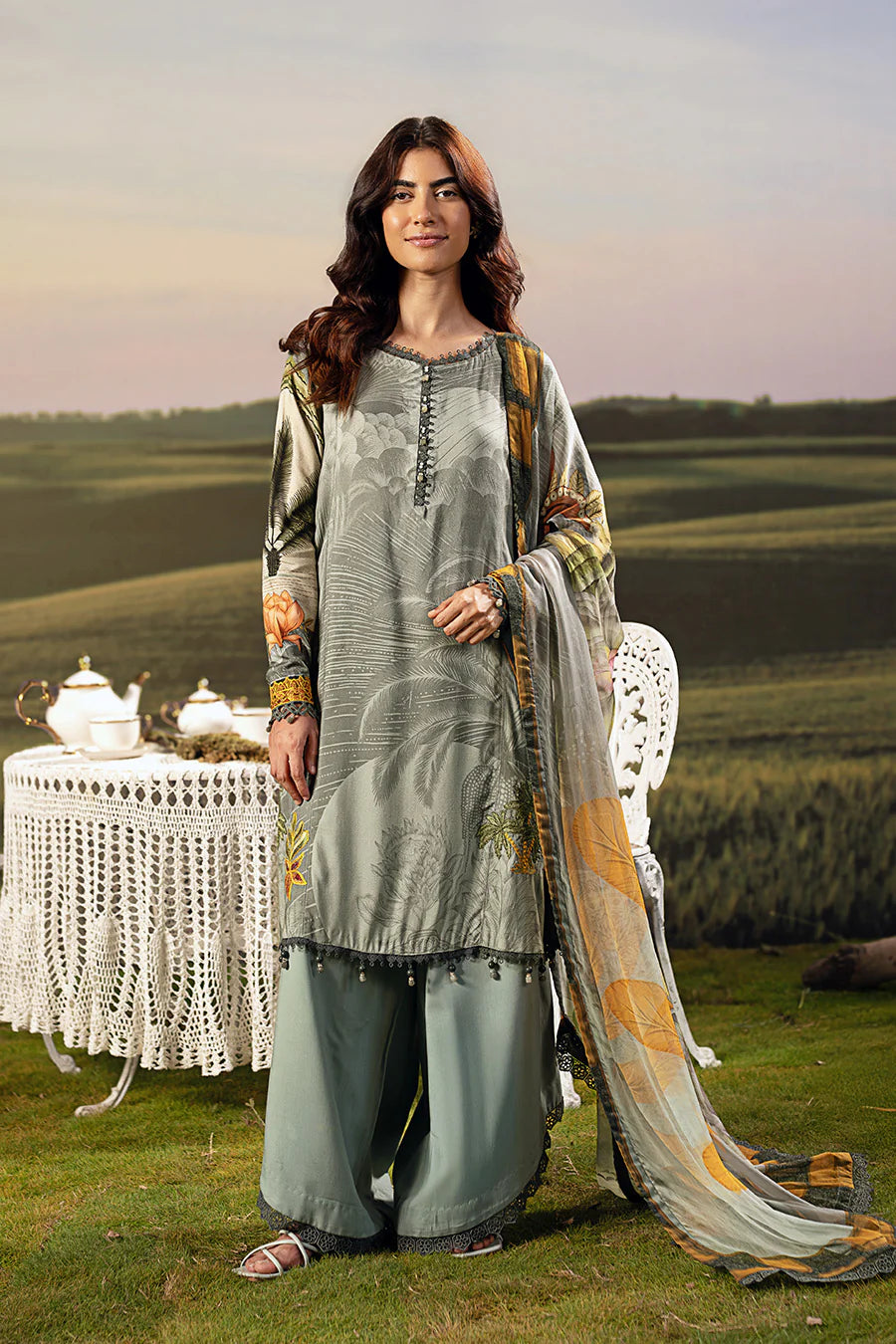 M. Basic by MARIA. B. 3 Pc Unstitched Embroidered Arabic Lawn Suit | MB-PFUS25-06A