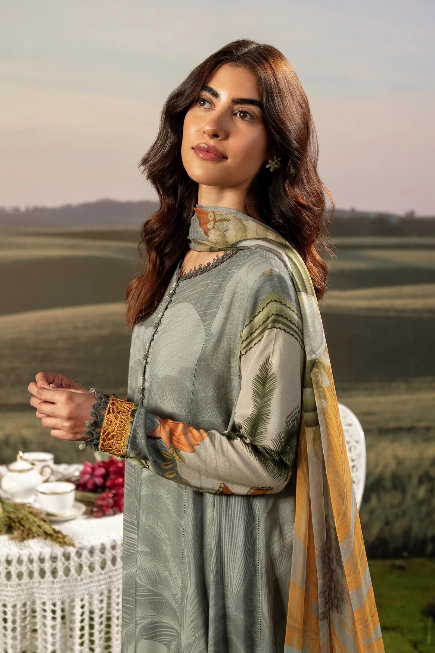 M. Basic by MARIA. B. 3 Pc Unstitched Embroidered Arabic Lawn Suit | MB-PFUS25-06A