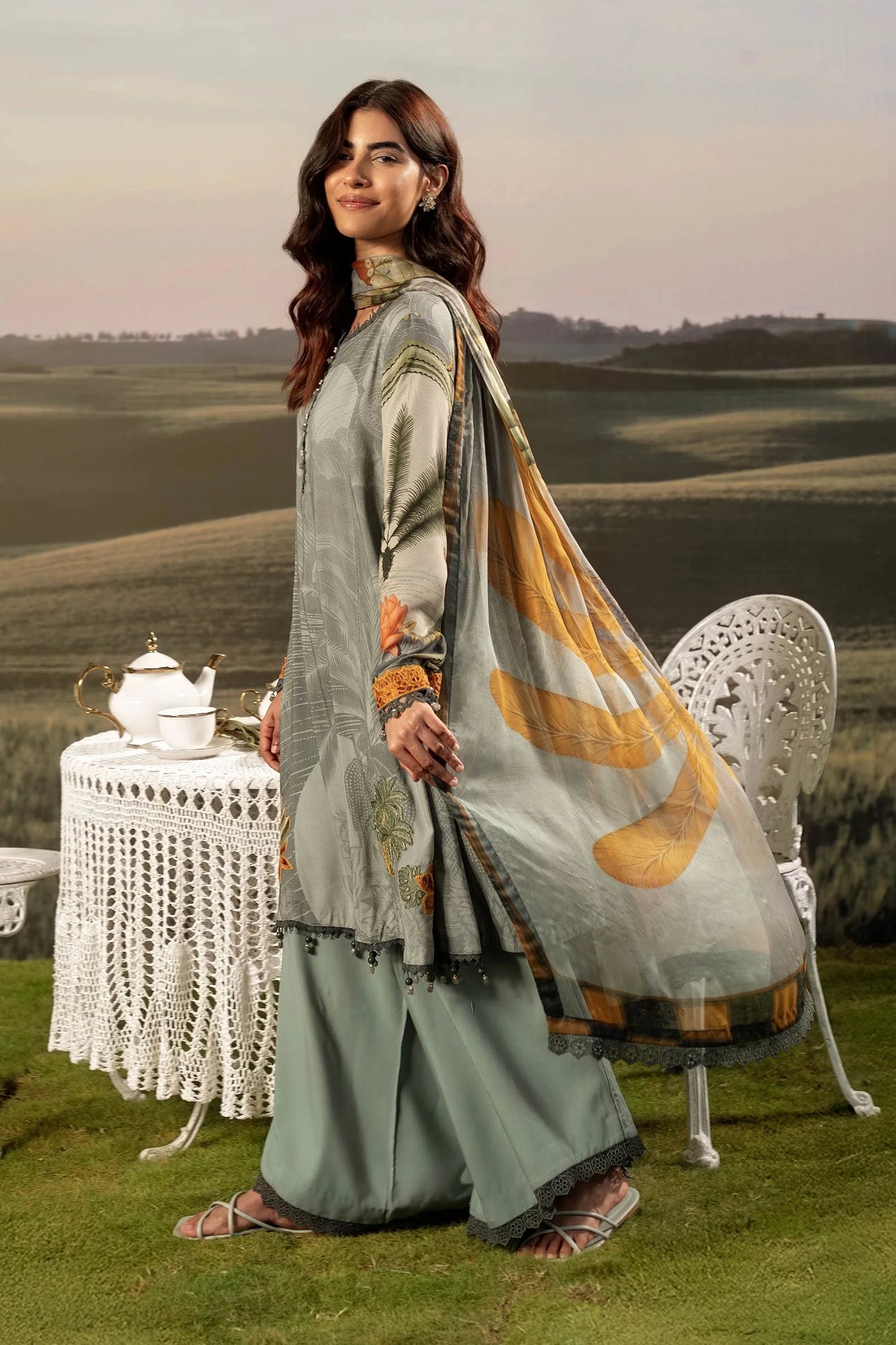 M. Basic by MARIA. B. 3 Pc Unstitched Embroidered Arabic Lawn Suit | MB-PFUS25-06A