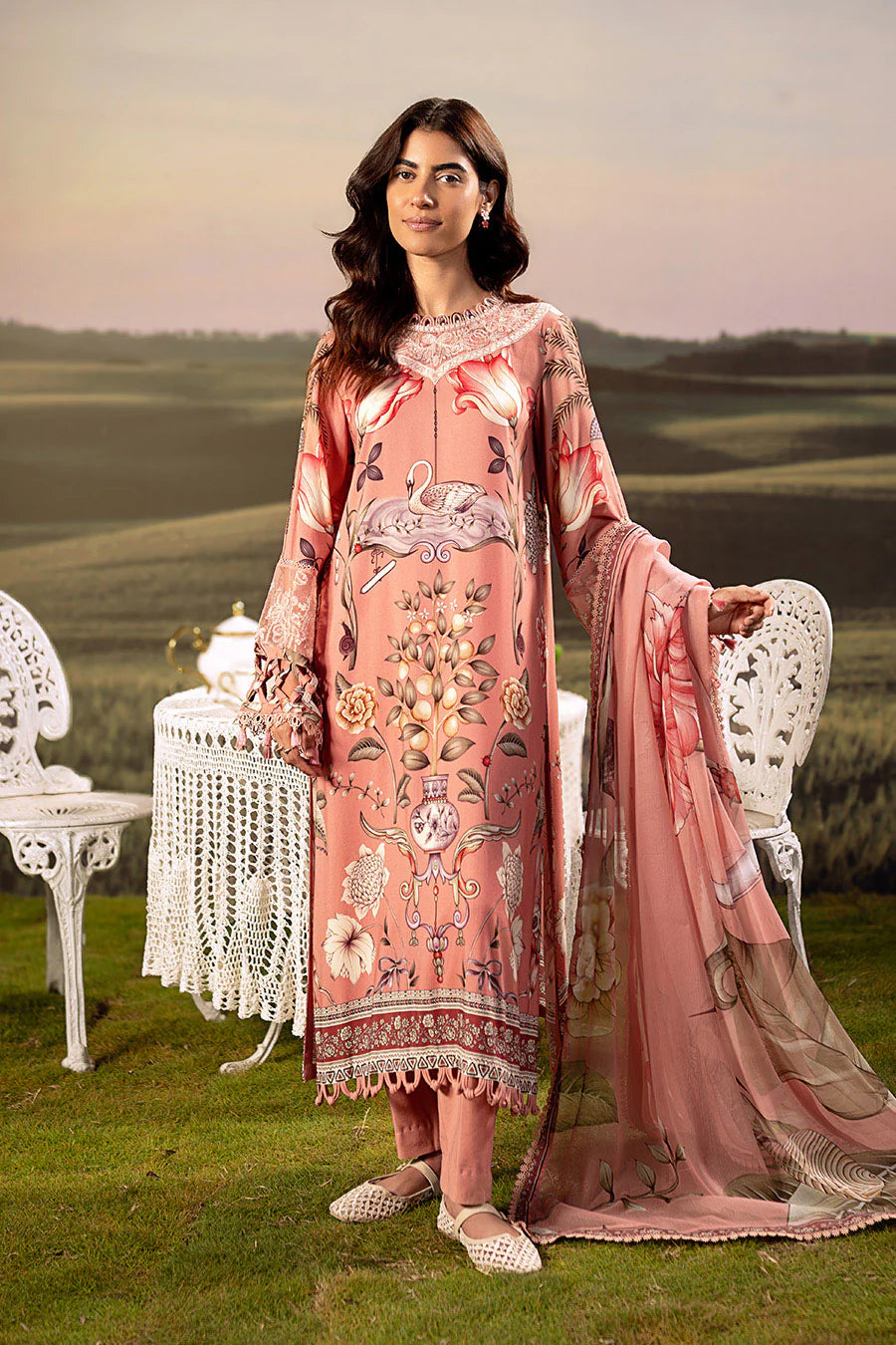 M. Basic by MARIA. B. 3 Pc Unstitched Embroidered Arabic Lawn Suit | MB-PFUS25-04B