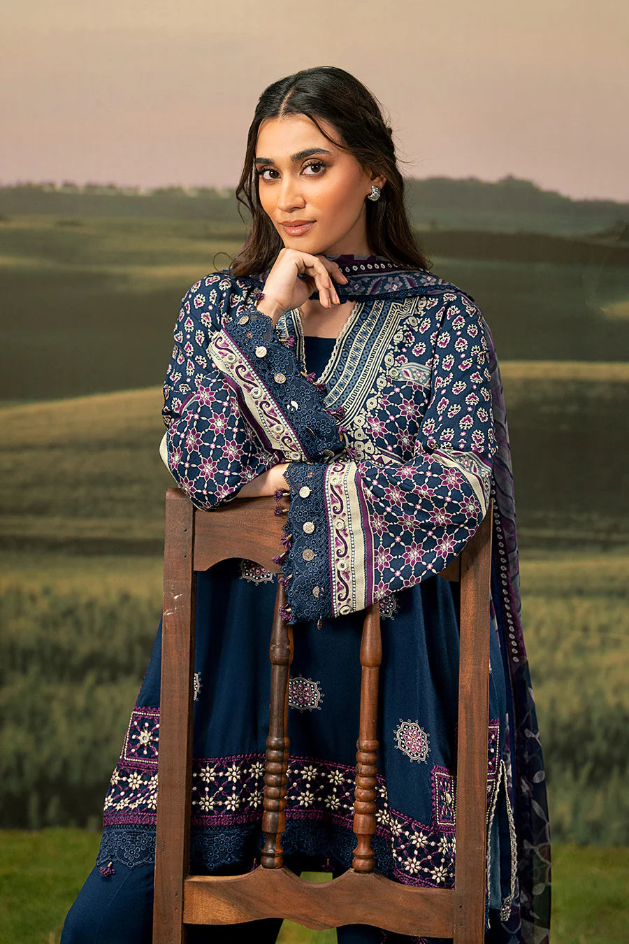 M. Basic by MARIA. B. 3 Pc Unstitched Embroidered Arabic Lawn Suit | MB-PFUS25-09B