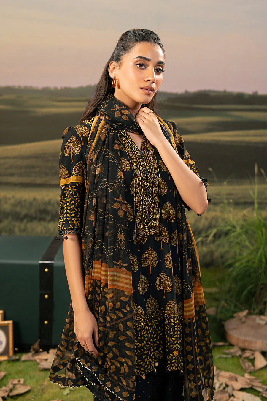 M. Basic by MARIA. B. 3 Pc Unstitched Embroidered Arabic Lawn Suit | MB-PFUS25-03B