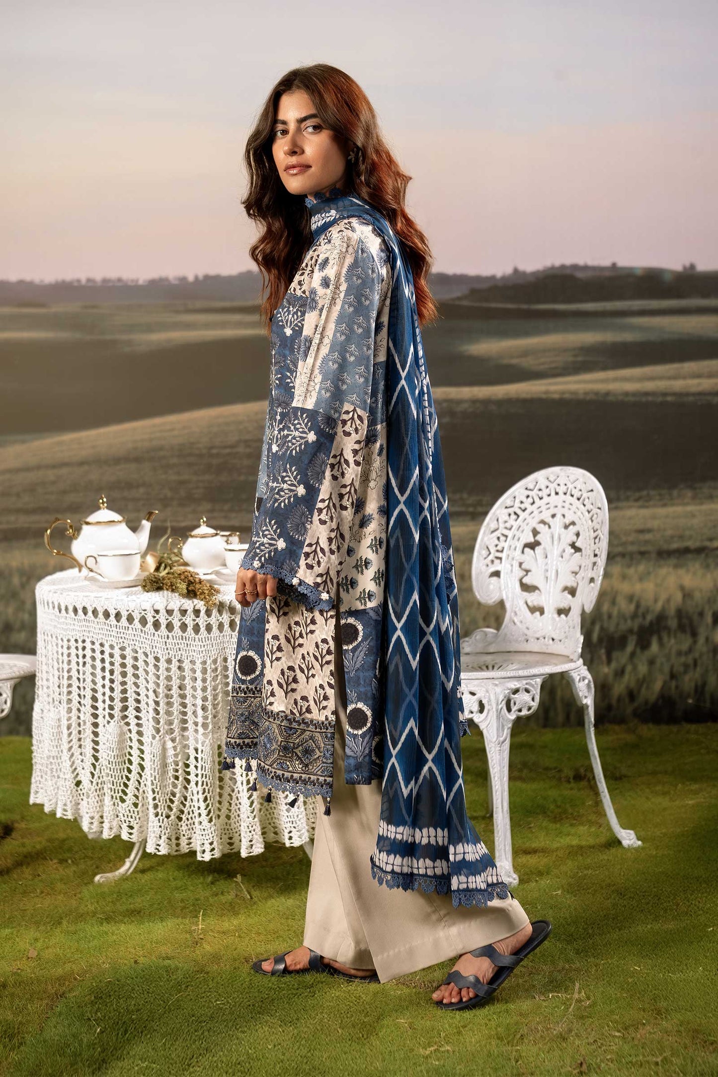 M. Basic by MARIA. B. 3 Pc Unstitched Embroidered Arabic Lawn Suit | MB-PFUS25-02A