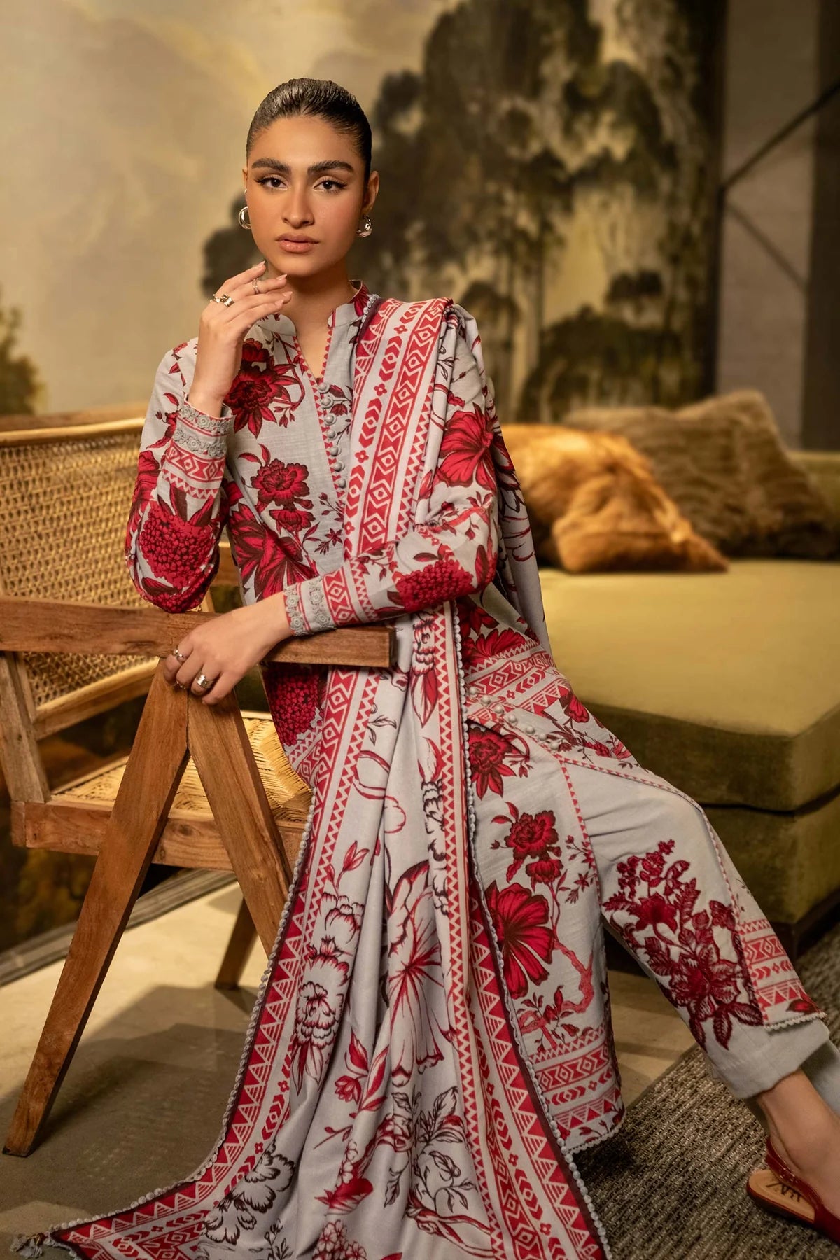 3 Pc Unstitched Printed Khaddar Suit | 503-A