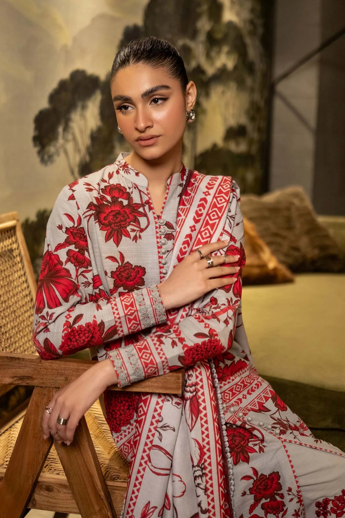 3 Pc Unstitched Printed Khaddar Suit | 503-A