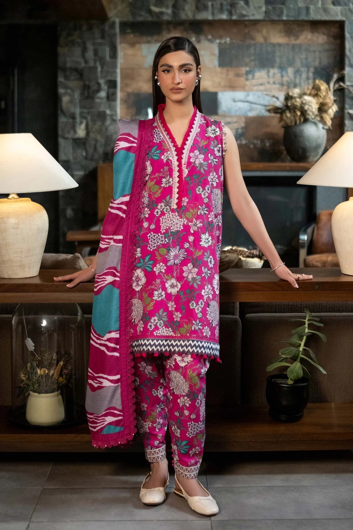 3 Pc Unstitched Printed Khaddar Suit | 504-A